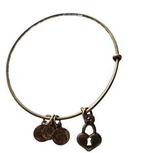 Alex and Ani Heart Padlock Charm Wire Bracelet Bangle